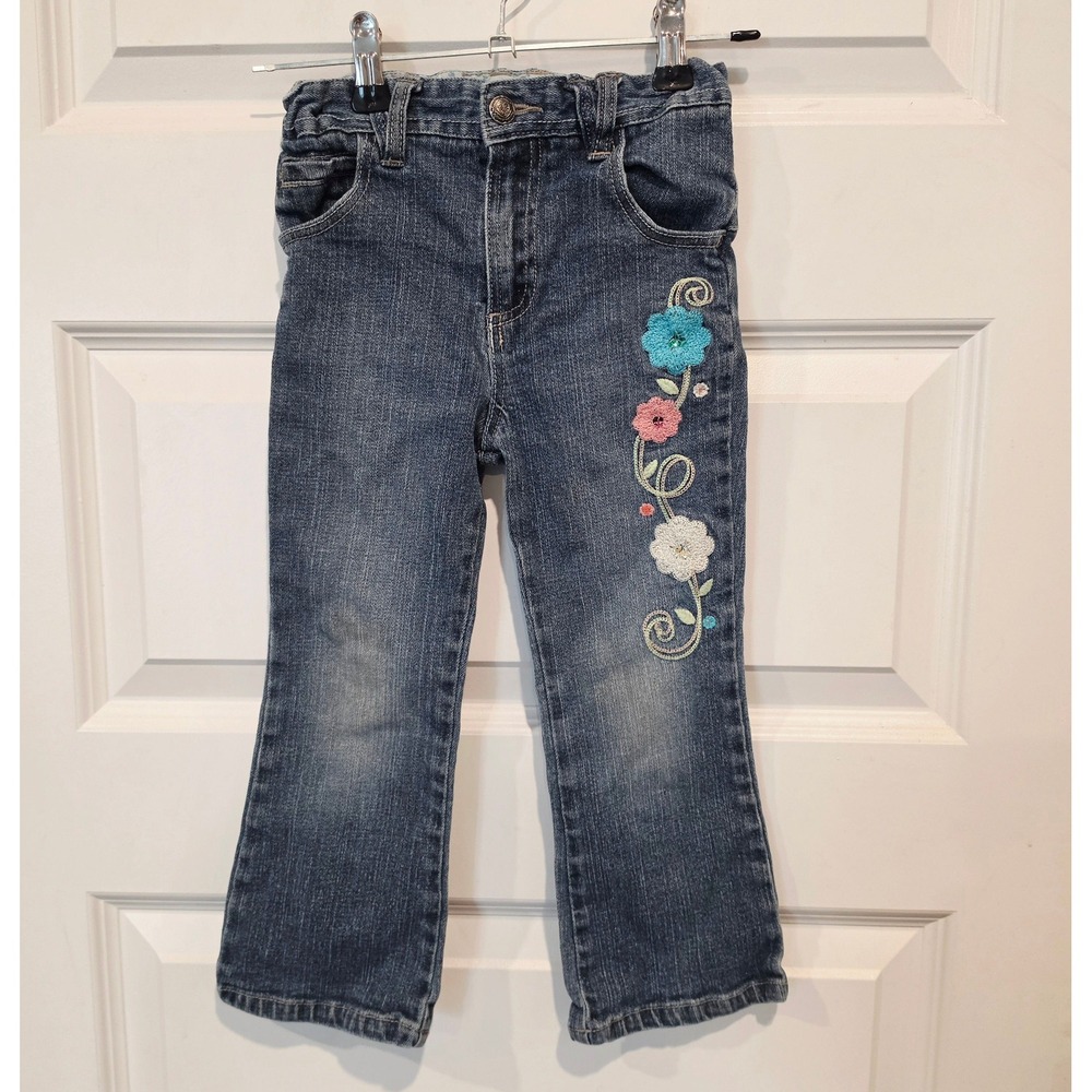 Arizona Jean Company Girls Y2K Floral Embroidered Boot Cut Jeans Blue 4T